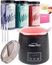 Freshine Waxing Kit, Digital Pro Wax Pot Kits Non-stick Warmer Heater, Hard Wax Beads Paperless Brazilian Depilatory for Eyebrow, Face, Body, and Leg Hair Removal for home or salon use Black (600g Liner Kit)