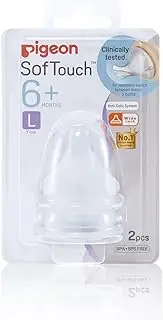 Pigeon SofTouch Peristaltic PLUS Teat for 6+ Months Babies, (L), BPA & BPS-Free, 2-Pack