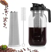 Cold Brew Coffee Maker, 32oz Wide Mouth Mason Jar Pitcher with Stainless Steel Filter, Pour Spout Handle Lid, Heavy Duty Glass Airtight (1L)