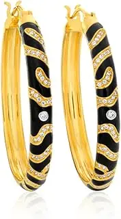 [Shiels] Gold Plated Cubic Zirconia and Black Enamel Hoop Earrings