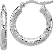 [JewelryWeb] 14k White Gold Sparkle Cut 3mm Round Hoop Earrings 20x20mm Wide 3mm Thick-Hoop Earring for Women