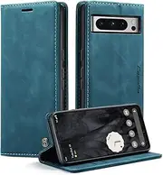 [Cracedily] Mobile Phone Case for Google Pixel 8 Pro, Premium Leather Case, Foldable Flip Case, Magnetic Card Slot, Stand Function, Protective Case for Google 8 Pro, Teal