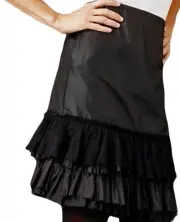 Eileen Fisher Black Washed Silk Taffeta Bias Cut Ruffle Knee Length Skirt S $158