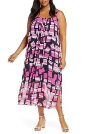 Nic+Zoe Multicolor Block Party Printed Maxi Dress L97623 Women's Plus Size 1X