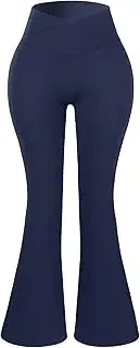 AUROLA Fire Flare Leggings for Women, Crossover High Waisted Yoga Pants Tummy Control Wide Leg Bootcut Leggings