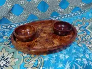 Wooden tray with two bowls made of thuya wooden burl, handmade tray oval shape