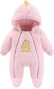 [JiAmy] Baby Snowsuit Hooded Romper Winter Outfits Boys Girls Cartoon Bear Fleece Jumpsuit 0-12 Months