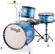 Stagg Kids Child's Full 16" Drum Set Kit - Blue + Sticks, Cymbals & Throne