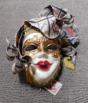 11" Mardi Gras Masquerade Mask made in Venice Italy by Otto Bassano Jester Mask