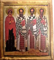 Three Holy Hierarch Saints Gregory St John St Basil Russian Orthodox Icon