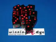 NEW 12 BLACK DICE w/ RED PIPS 16MM BUNCO YAHTZEE CRAPS FREE SHIPPING