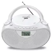 Portable Stereo CD Player Boombox with AM/FM Radio, Bluetooth, USB, AUX White