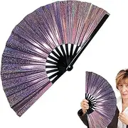 [Generic] Folding Hand Fan | Foldable Handheld Performances Fan,Reflective Fantasy Holographic Effect Performance Accessory For Music Festivals, Carnival