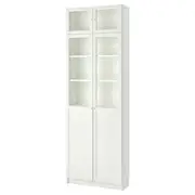 BILLY / OXBERG bookcase w hght ext ut/pnl/glss drs, white, 80x30x237 cm
