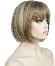 (24M8+613) - Aimole Short Bob Straight Wig with Cute Flat Bangs Synthetic Hair