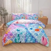 NINENINE Mermaid Bedding 5PCS Twin Size Glitter Comforter Set Princess Toddler Bedding Sets for Girls (1Comforter, 1Flat Sheet, 1Fitted Sheet, 2Pillowcases) 窶ｦ