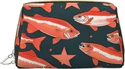 Salmon Leather Hand-Held Zipper Makeup Bag Cute Make Up Case Large Wide-Open Pouch Pen Case, White, One Size