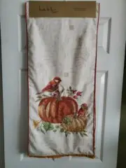Nicole Miller Beaded Pumpkin Gourd Table Runner Blue Cream Thanksgiving 16”X72”