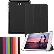 SATURCASE Case for Samsung Galaxy Tab A 8.0 SM-T350 T355, PU Leather Flip Foldable Folio Stand Protective Tablet Cover (Black)