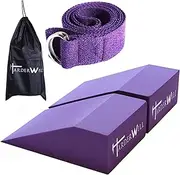HarderWill 3 in 1 Yoga Foam Wedge Blocks (Pair), Calf Raise Block, Yoga Strap Set, Calf Stretcher, Yoga Wrist Support, Balance, Pushup, Fitness, Pilates, Heel Stretcher, Squat Wedge with Gym Bag