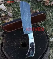 15" Hand Forged Damascus Steel Full Tang Cleaver knife Stag Horn Handle