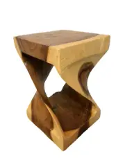 Acacia Wood Twist Stool 12 X 12 X 18 in Teak Oil | Side Table | Plant STand