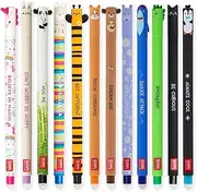 LEGAMI - Set of 12 Erasable Gel Pens with Thermosensitive Erase Ink, Range of ink colours & barrel designs, 0.7mm Tip, Animal Designs