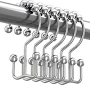 [Titanker] Shower Curtain Hooks Rings, Rust-Resistant Metal Double Glide Shower Hooks for Bathroom Shower Rods Curtains, Set of 12 Hooks - Chrome