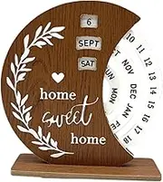 WeiLaiKeQi Rotatable Wooden Disc Calendar for Month Week Day Presentation on Table, Moon