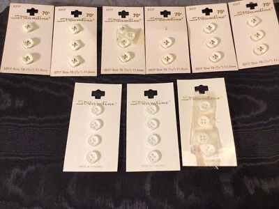 9 Cards (30) Vintage But New White Streamline Button Assortment
