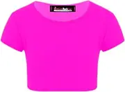 [Aelstores] Kids Girls Neon Fluorescent Plain Short Sleeve Crop Tops T-Shirt Tee Top Dance Wear Gymnastic Fancy Dress Age 3-14 Years