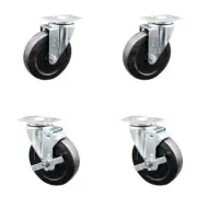 5 Inch SS Hard Rubber Wheel Swivel Top Plate Caster Set with 2 Brakes SCC
