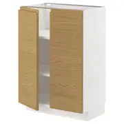 METOD base cabinet with shelves/2 doors, white/Voxtorp oak effect, 60x37x80 cm