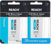 REACH Dental Floss Unflavored Waxed 200YD 2PK