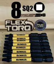 8 Piece DeWalt 1/4 Hex Flex Torq 2-1/4" #2 Square Robertson Power Impact Bit SQ2