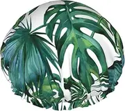 Green Banana Leaves Print Shower Cap For Women Men Reusable Lightweight Soft Bath Hair Cap With Elastic Band