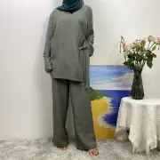 Modest Women Long Sleeve Blouse Top Pants Sets 2 Piece Kaftan Vintage Outfits