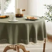 Linen Tablecloth with Tassels Farmhouse Style GreenTablecloth Water Resistant...