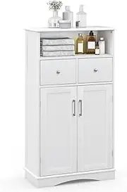 Giantex Bathroom Floor Cabinet, Freestanding Storage Cabinet Organizer with 2 Doors, 2 Drawers and 2 Adjustable Shelves, Sideboard Buffet Cabinet Cupboard for Living Room Kitchen Hallway, White