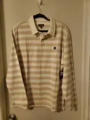 Brixton Beta Rugby Polo Shirt New Gravel Off White Size L