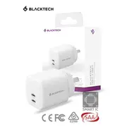 BLACKTECH Dual USB-C 67W PD GaN Charger With Smart IC - White