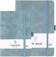 2 Pack Notebook-A6/A5 Lined Journal Notebook,100 Pages 80 GSM Journal Notebook Hardback Notepad with Bookmark, Pen Loop,Premium Leather Hardcover Notebook for Writing Study Office Travel Recording (Blue)