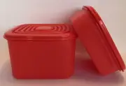 Tupperware Stuffables™ Square Containers 2 Pc Set Dark Orange Bowls New