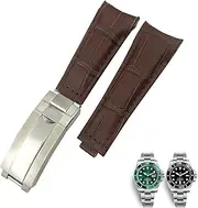 [VEVEL] 20mm Curved End Watchbands Leather Strap Fit for Rolex 116610 Submariner Oyster GMT Daytona Slide Lock Buckle Cowhide Bracelets