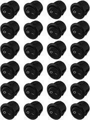 POPETPOP SPST Snap-in On-Off Round Rocker 23MM Push Button Replacement Gadget for Car Auto Boat Black 24PCS