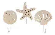 Cream Sealife Starfish Scallop Seashell Wall Hooks Resin 7 Inch Set of 3