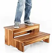 25" Long Step Stool for Adult & Kid - Wooden Two Step Stool 500 Lbs - Riser 2-Step Spa & Hot Tub Stairs for Pool - Heavy Duty 2 Step Stools for Bed, Kitchen, Indoor/Outdoor (Acacia Wood)
