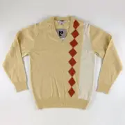 Yellow Wool Argyle Sweater Pullover by Pierre Cardin Paris VTG Medium