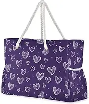 [sanluoli] Heart Shape Pattern Heart Shape Pattern Sturdy Travel Bags For Women with side pocketes Tote Bag Portable Perfect for Travel Pool Swim Beach Vacation Necessities