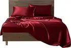 6 Pieces Burgundy Satin Twin XL Sheet Set with 4 Pillowcases, 18'' Deep Fitted